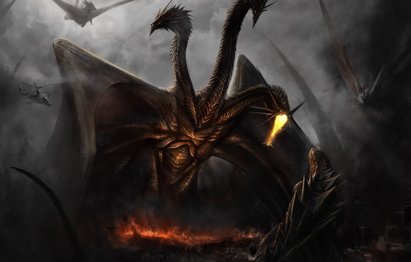 Фото обои пыль, существо, вертолёт, нашествие