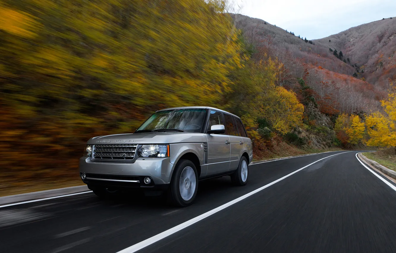 Фото обои дорога, осень, Range Rover