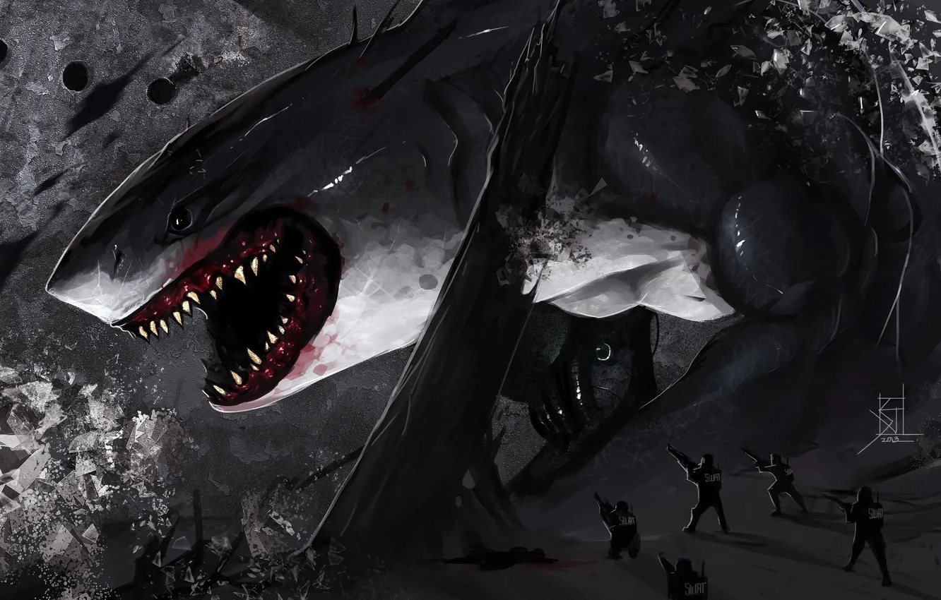 Фото обои акула, art, SWAT, by TheRisingSoul, Shark Attack