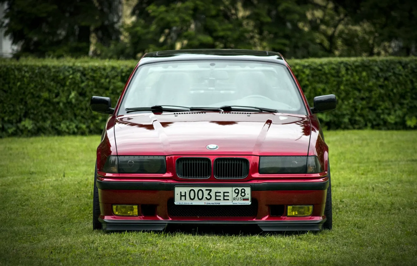 Фото обои красный, тюнинг, бмв, BMW, stance, E36