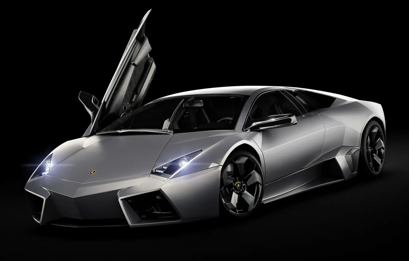 Фото обои Lamborghini, Reventon, суперкар, чёрный фон, передок, Ламборгини, Ревентон