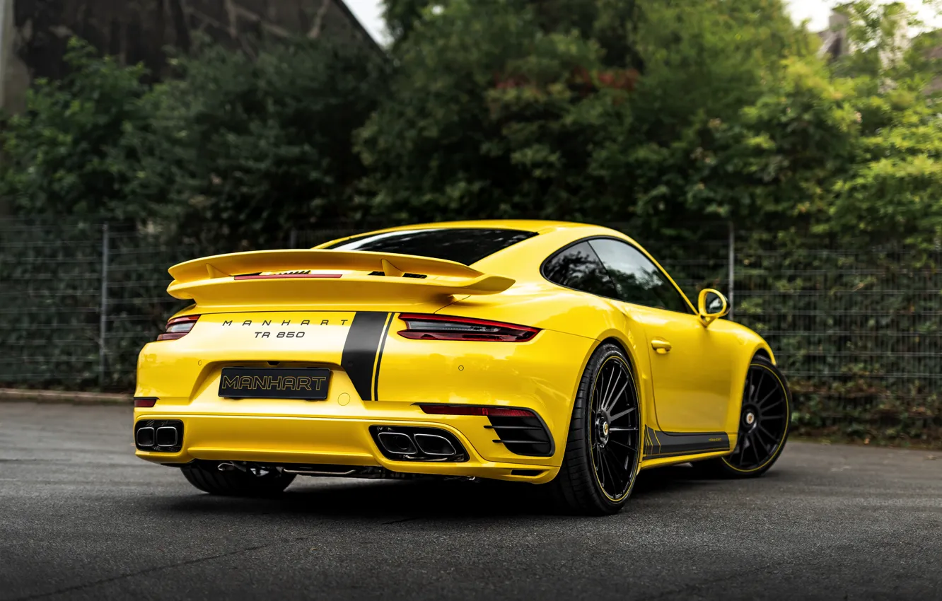 Фото обои жёлтый, тюнинг, купе, 911, Porsche, 991, Manhart, 911 Turbo S