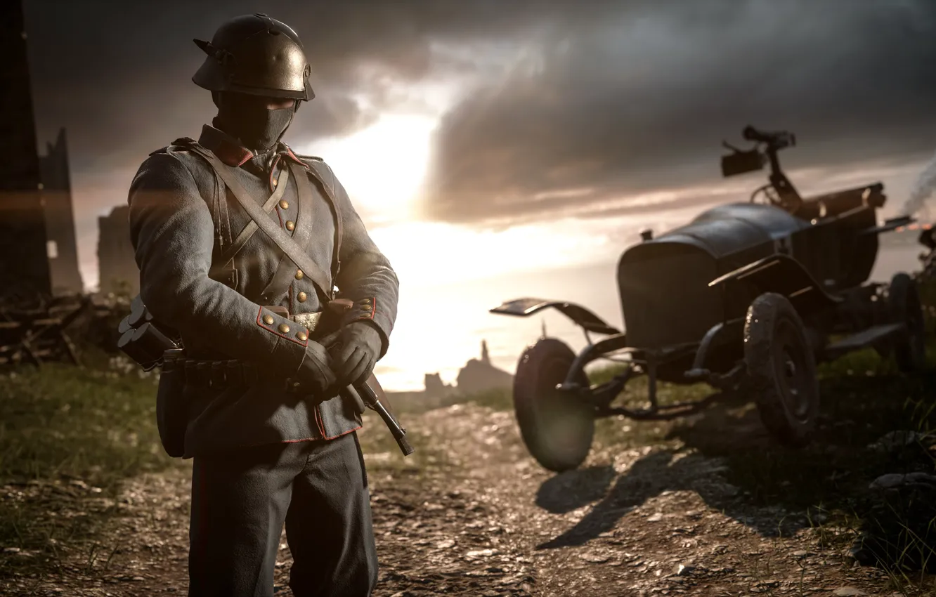 Фото обои солдат, автомобиль, Electronic Arts, Battlefield 1
