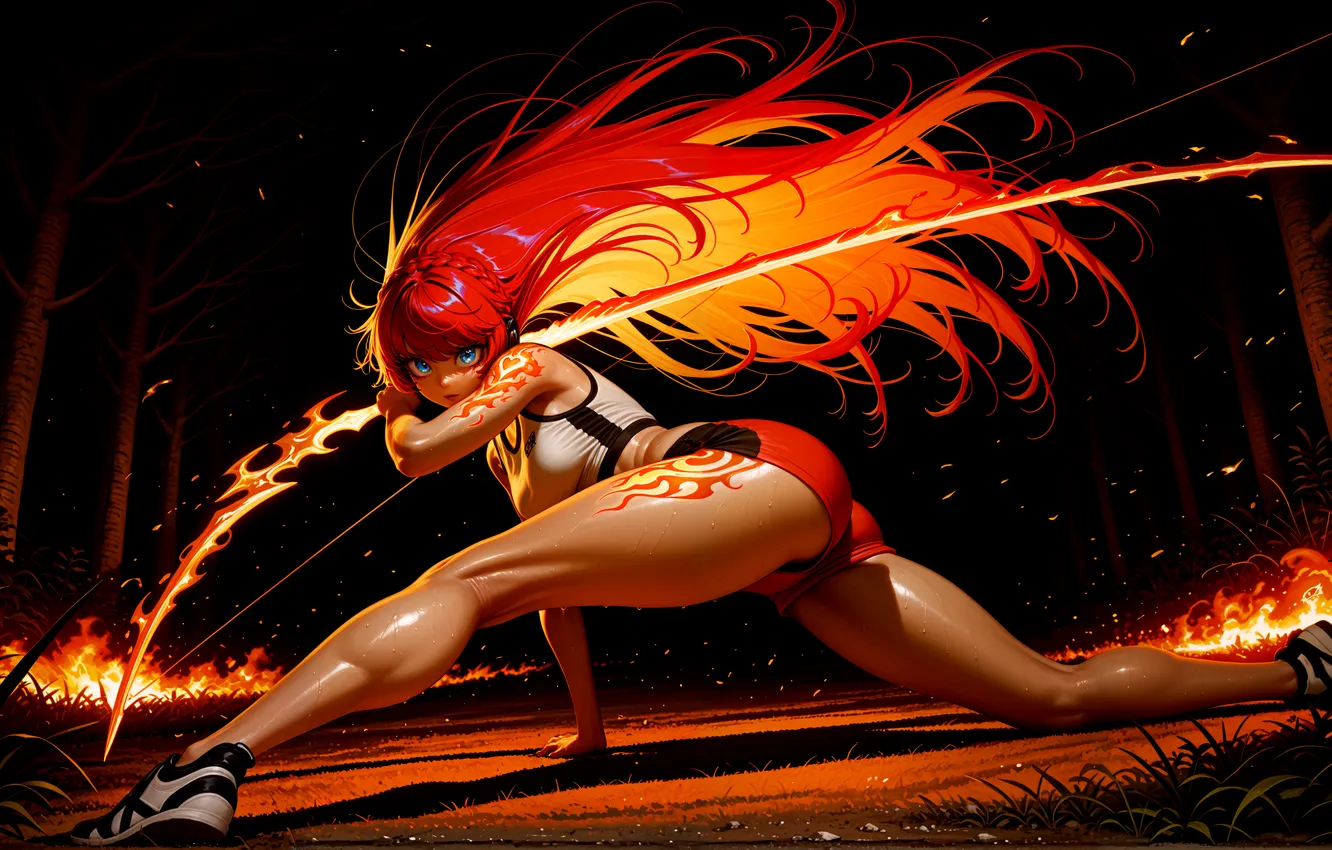 Фото обои огонь, fire, women, AI art, ии арт
