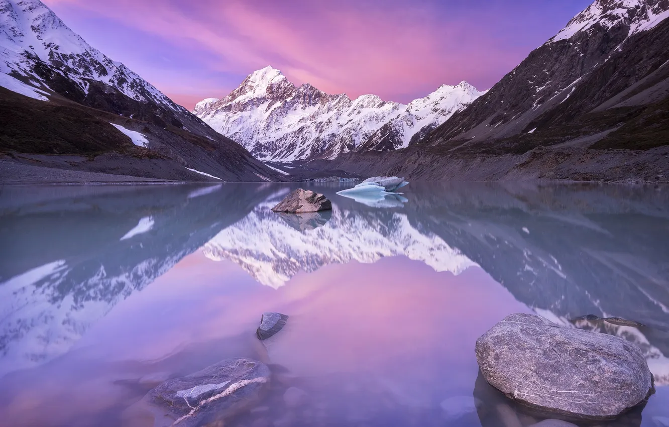 Фото обои озеро, гора, Новая Зеландия, Аораки