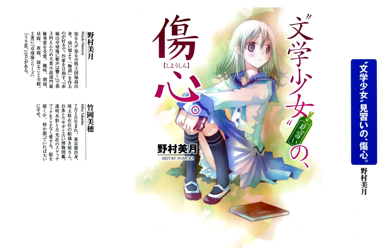 Фото обои текст, иероглифы, книга, школьница, гольфы, белые волосы, матроска, Bungaku Shoujo