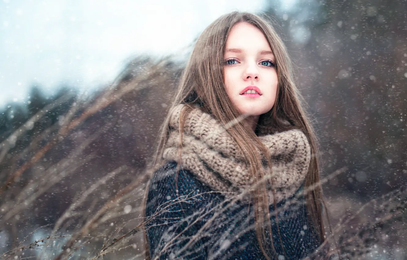 Фото обои снег, девочка, Полина