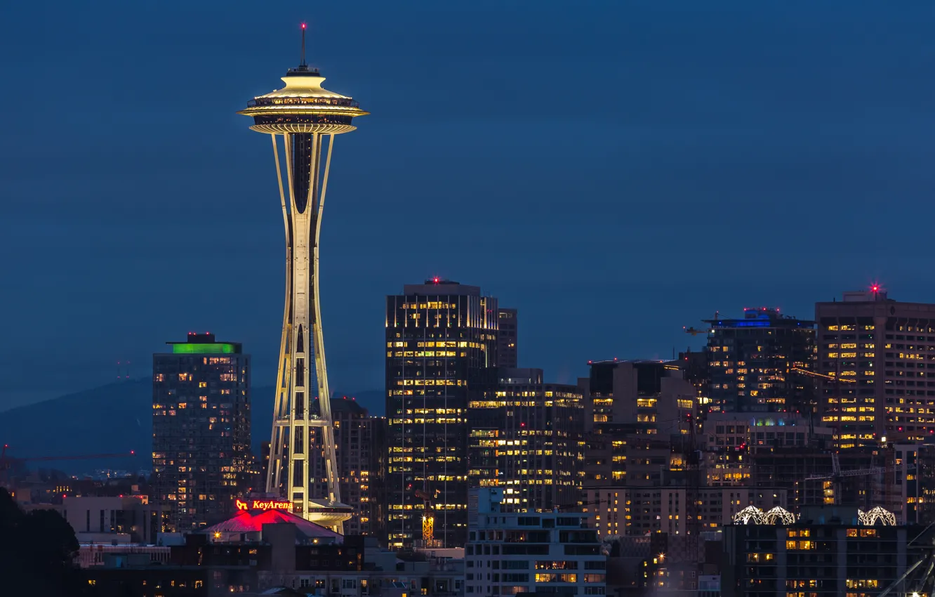 Фото обои USA, United States, evening, cityscape, seattle, United States of America, washington, space needle