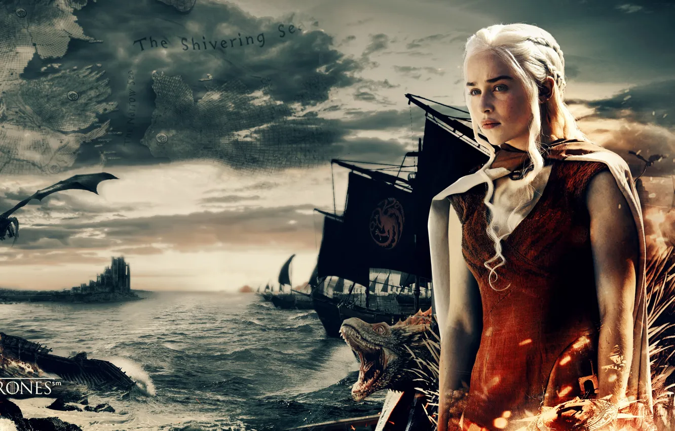Фото обои sea, war, dragon, map, A Song of Ice and Fire, Game of Thrones, queen, Daenerys …