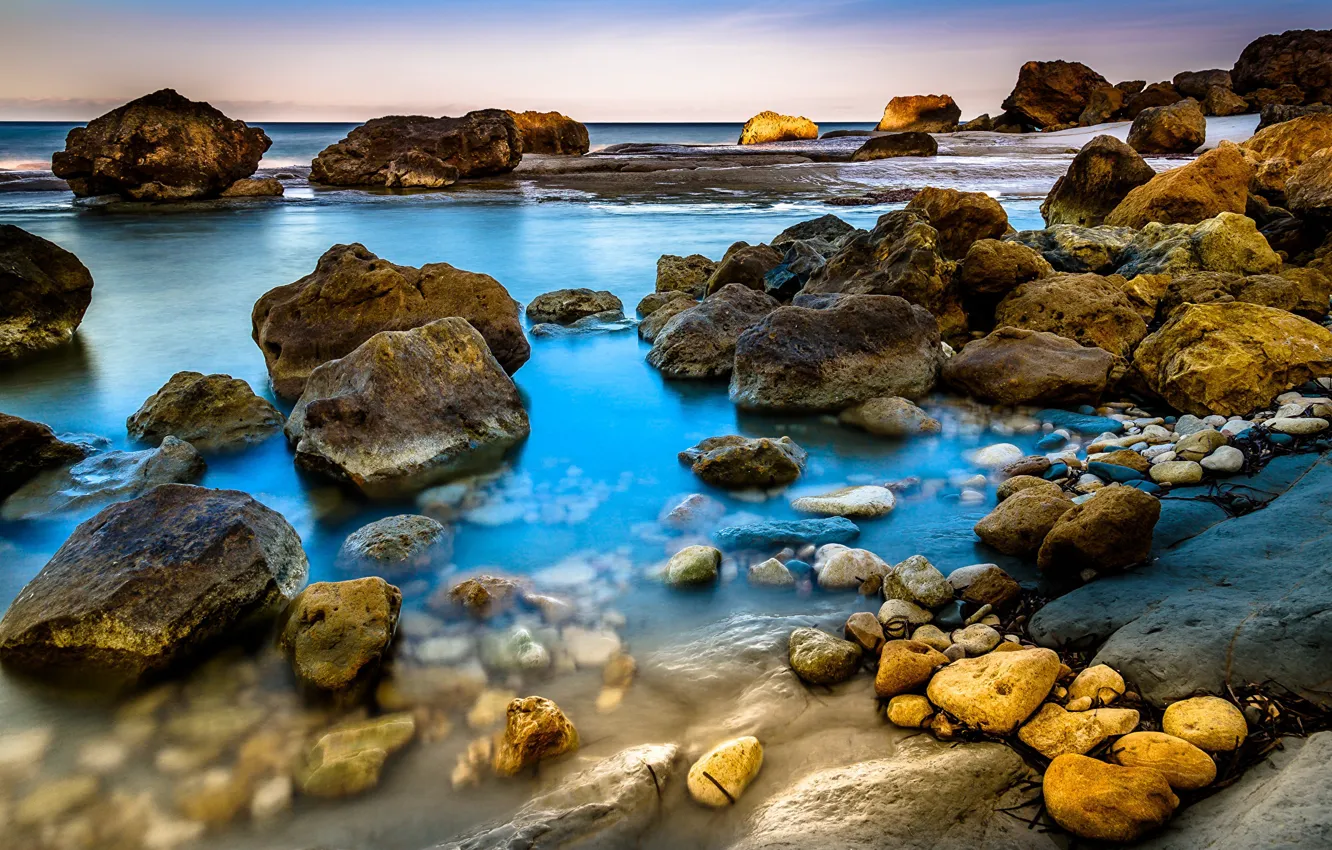 Фото обои море, камни, побережье, Мальта