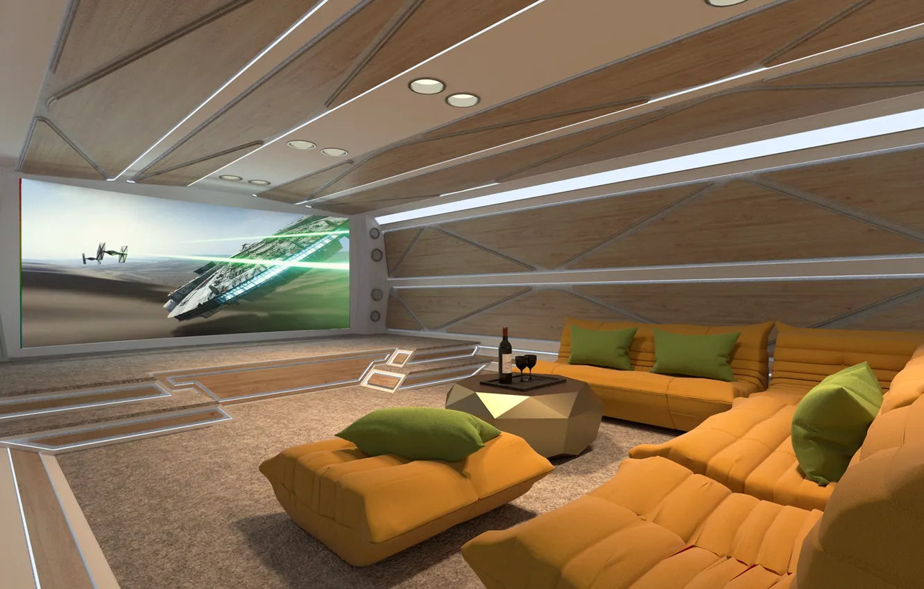 Фото обои дизайн, стиль, интерьер, домашний кинотеатр, The luxury residence, научно-фантастический дизайн интерьера, Sci-Fi residential interior design