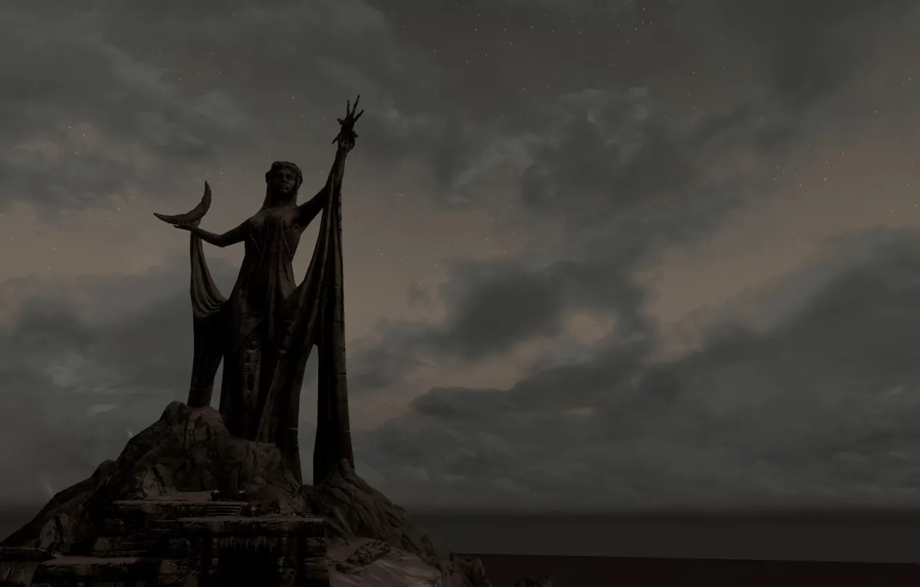 Фото обои dawn, Skyrim, statue, azura, daedra