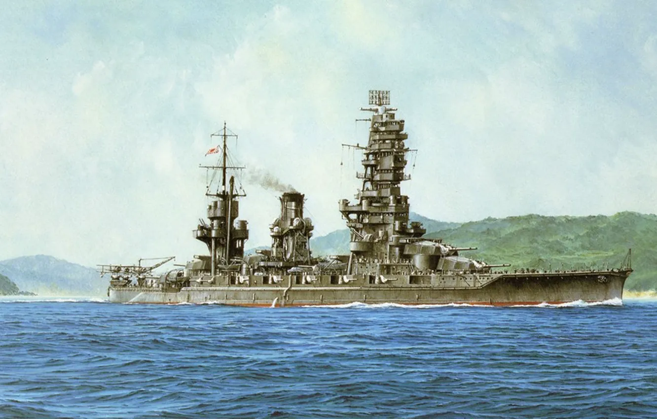 Фото обои корабль, арт, флот, военный, линкор, японский, battleship, WW2