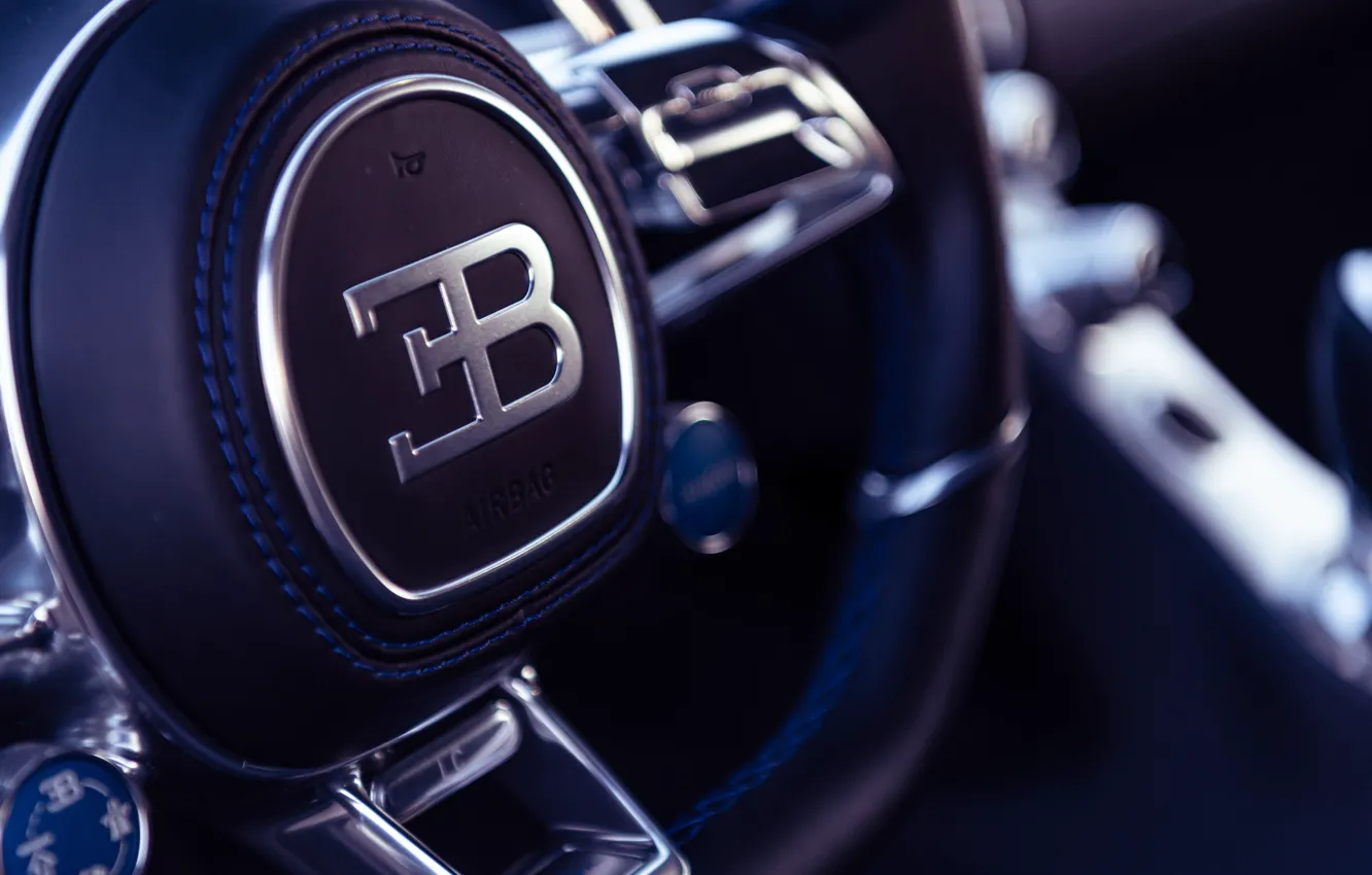 Фото обои Bugatti, logo, steering wheel, Chiron, Bugatti Chiron
