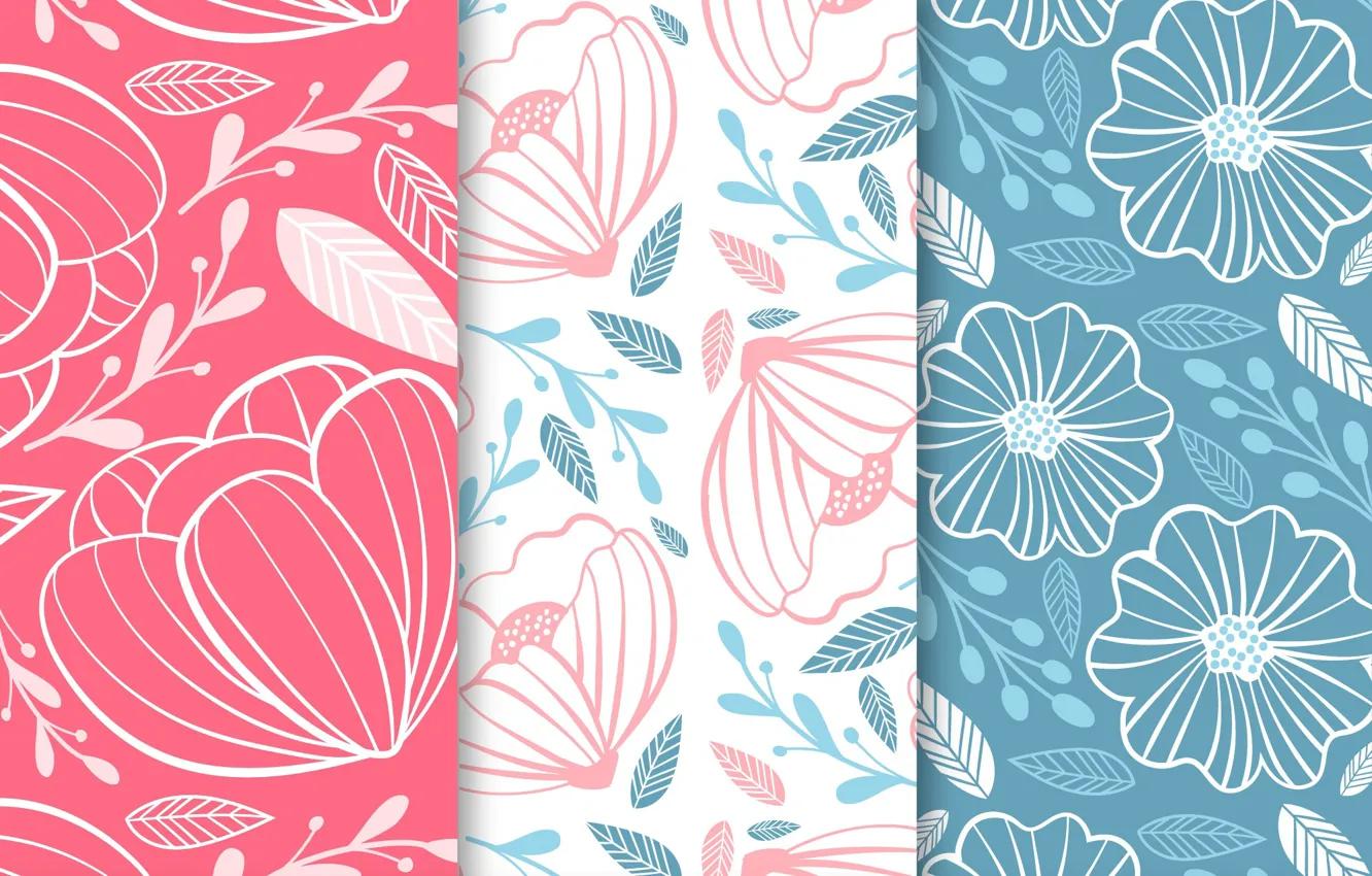 Фото обои цветы, текстура, colorful, розовый фон, flower, patterns, голубой фон