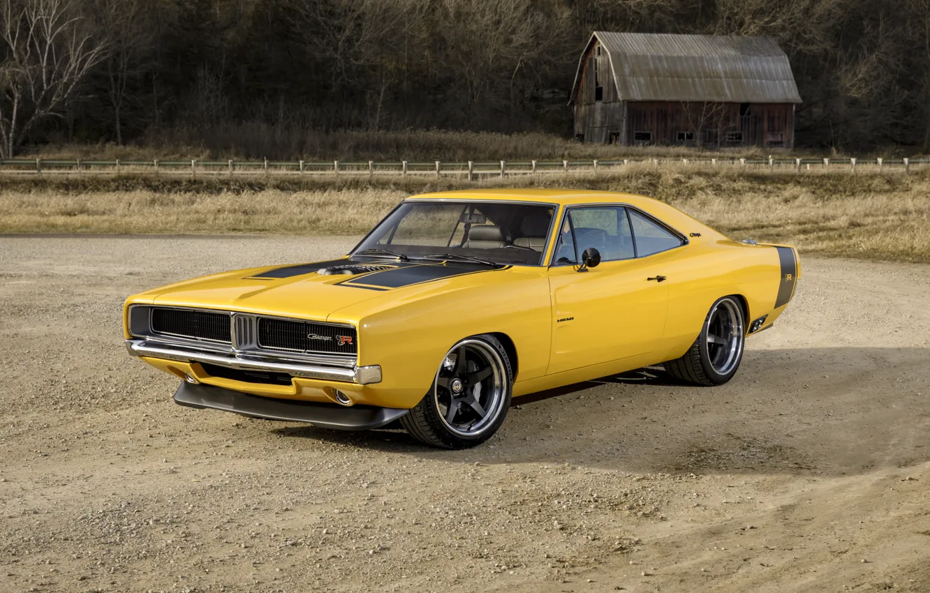 Фото обои 1969, Dodge, House, Front, Charger, Yellow, Dodge Charger, Road