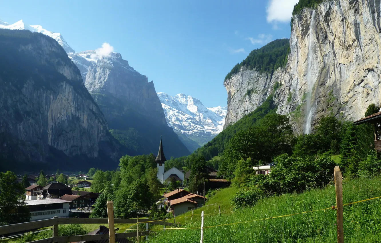 Фото обои Switzerland, Lauterbrunnen, Bern, muntains.