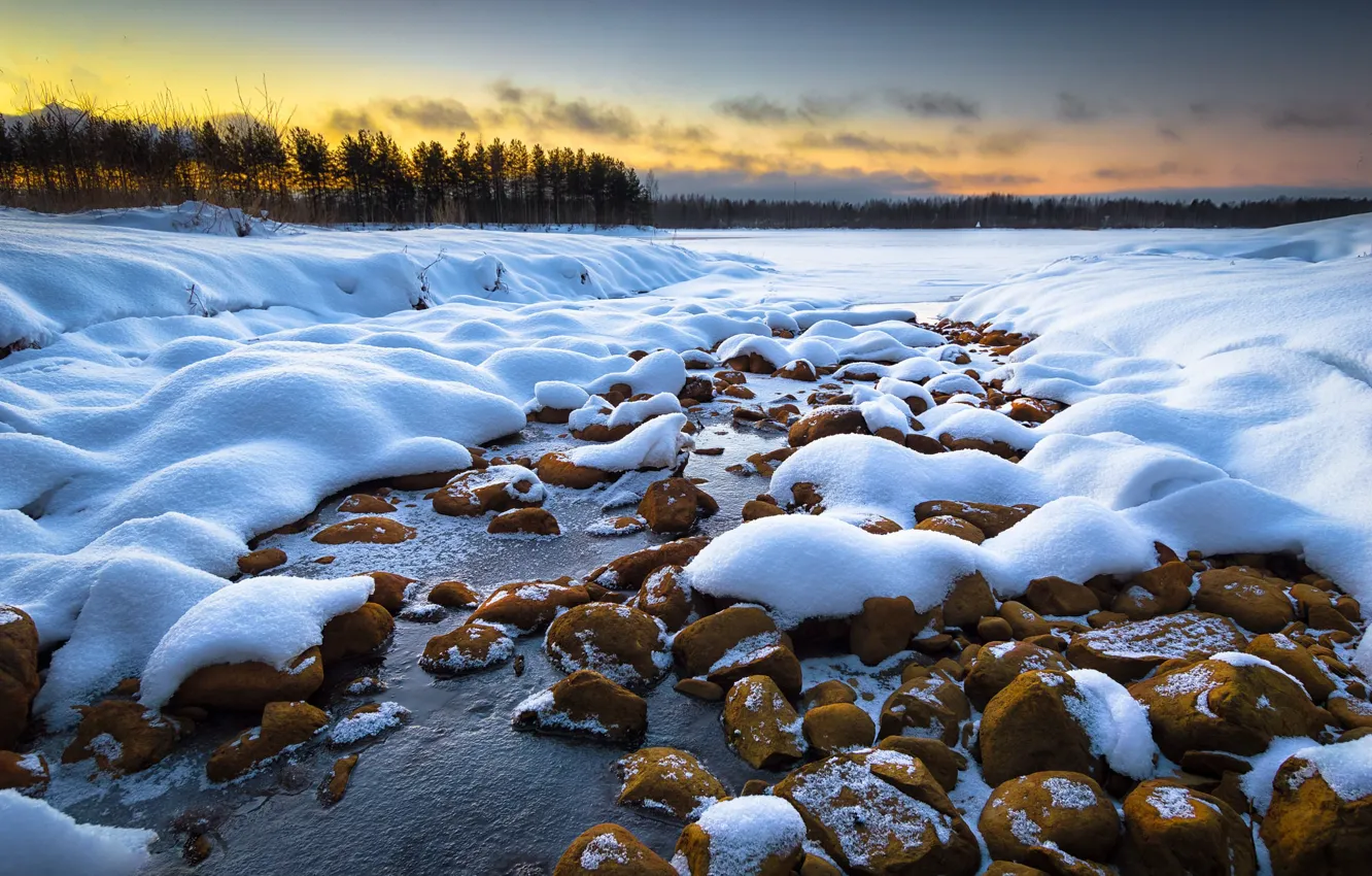 Фото обои зима, снег, рассвет, утро, Финляндия, Joensuu