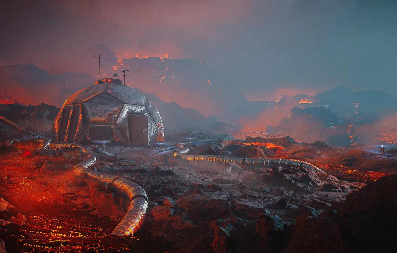 Фото обои пепел, опасность, мрак, вулкан, лава, Лаборатория вулканолога