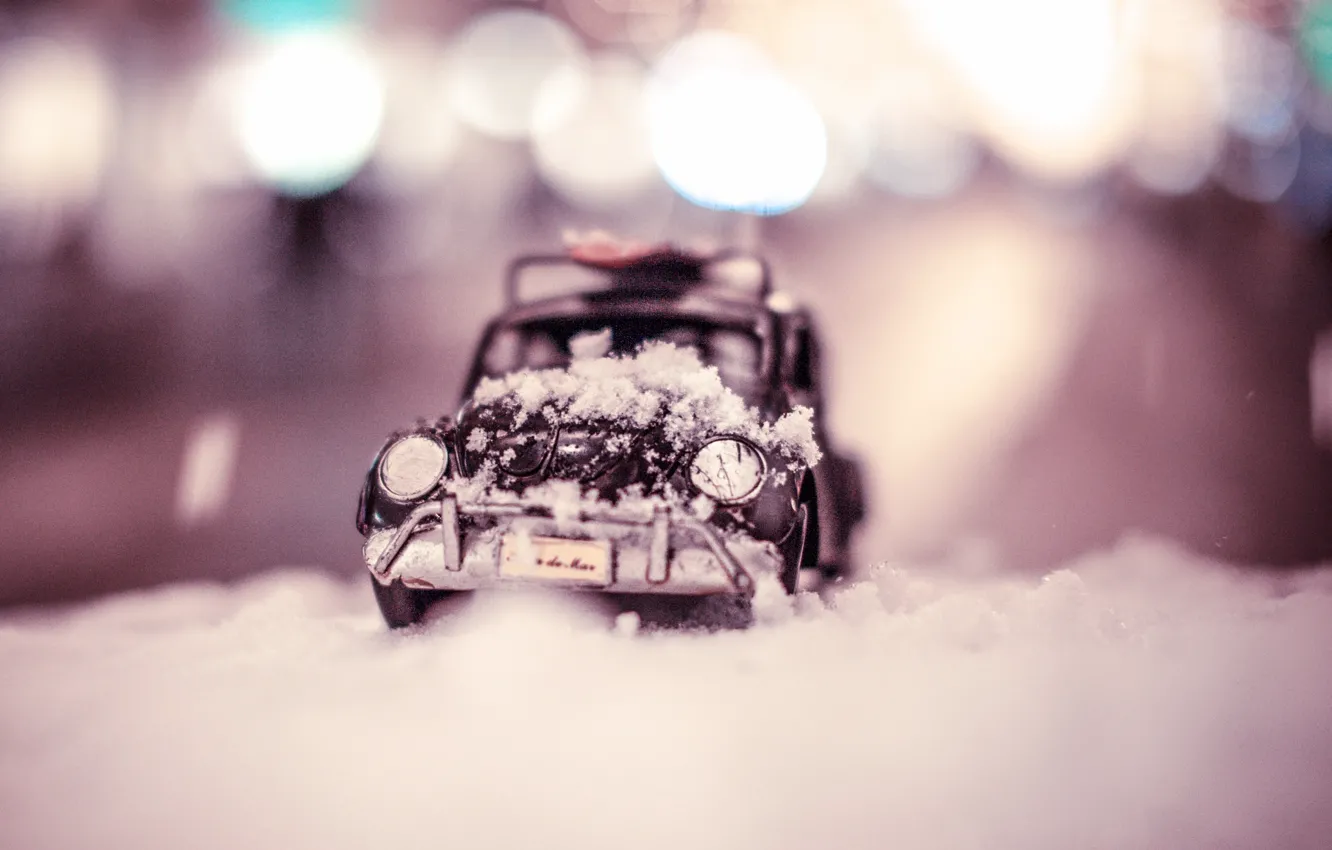 Фото обои зима, авто, макро, снег, модель, игрушка, Citroen, съемка