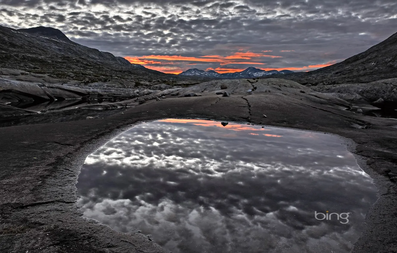 Фото обои небо, облака, закат, горы, озеро, Норвегия, Norway, Jotunheimen National Park