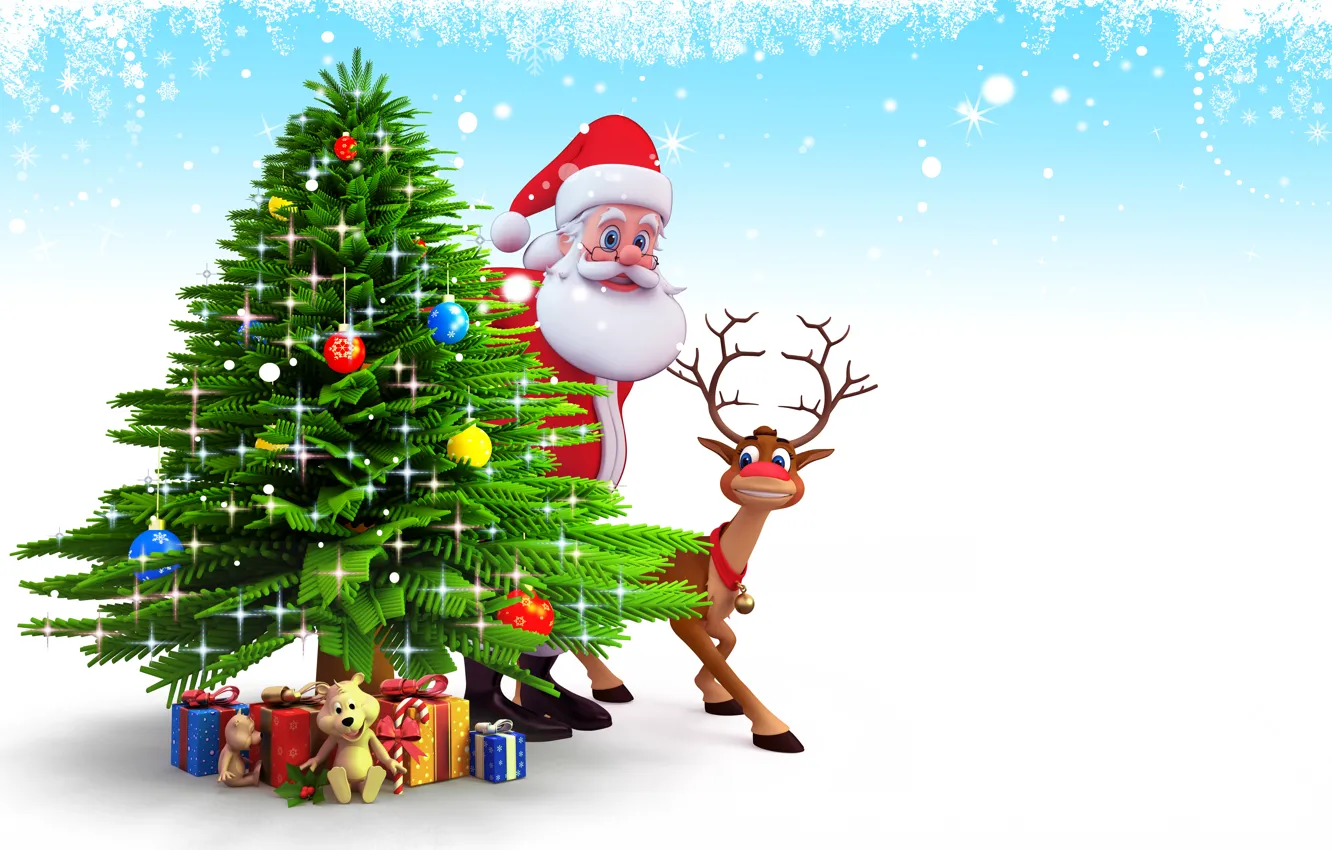 Фото обои снег, елка, новый год, рождество, подарки, christmas, new year, дед мороз