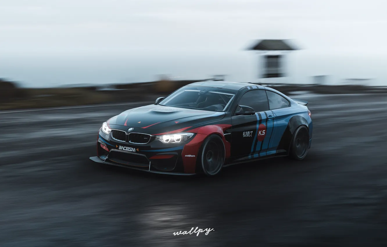 Фото обои скорость, Microsoft, BMW M4, game art, Forza Horizon 4, by Wallpy