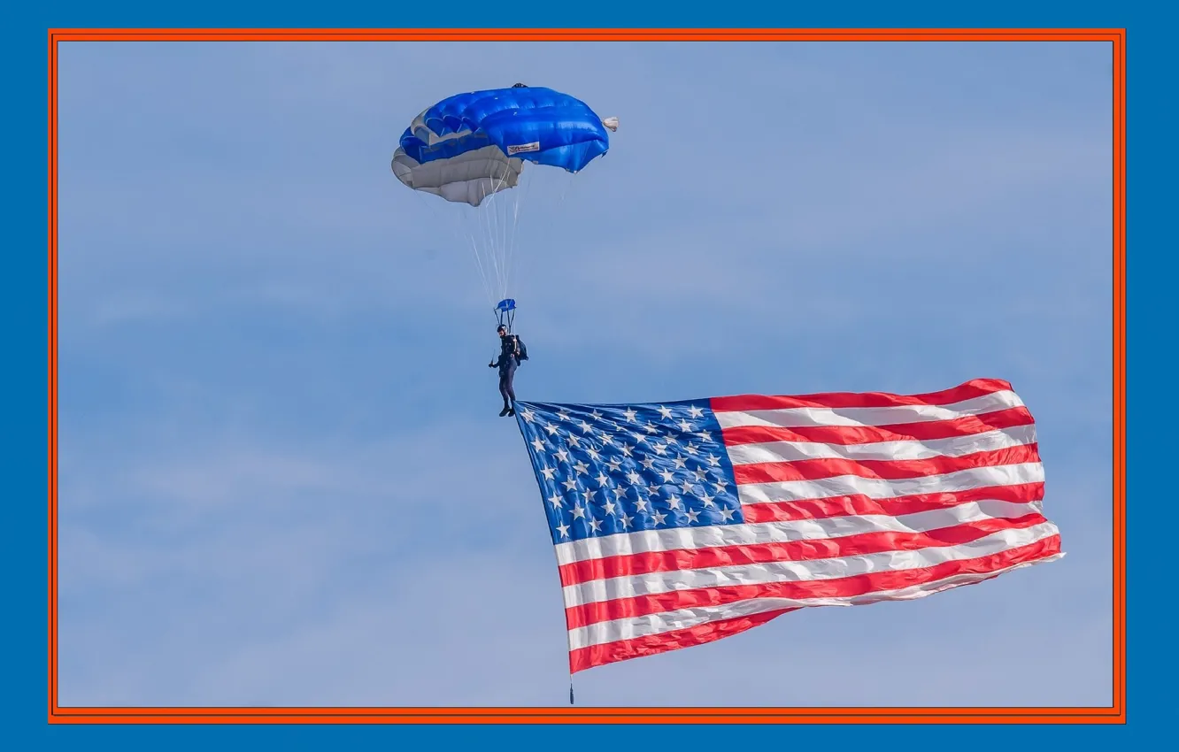 Фото обои спорт, парашют, USA, sky, flag, Sport, флаг Америки, parachute