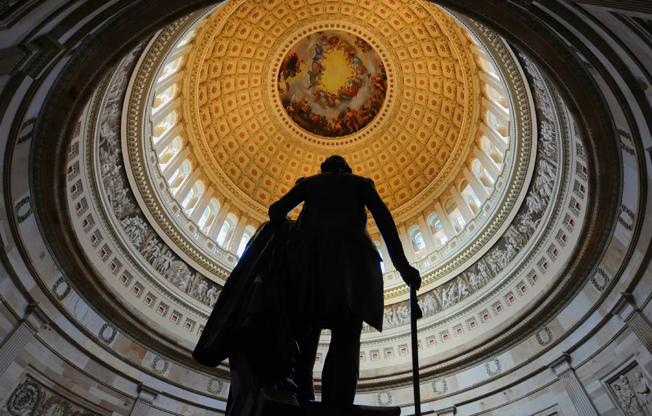 Фото обои Вашингтон, статуя, США, Капитолий, ротонда, округ Колумбия, Джордж Вашингтон
