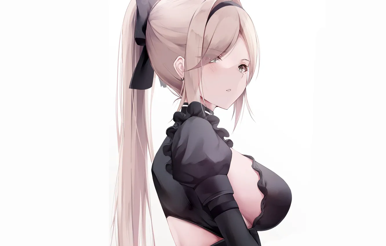 Фото обои girl, sexy, cleavage, blouse, long hair, boobs, anime, beautiful