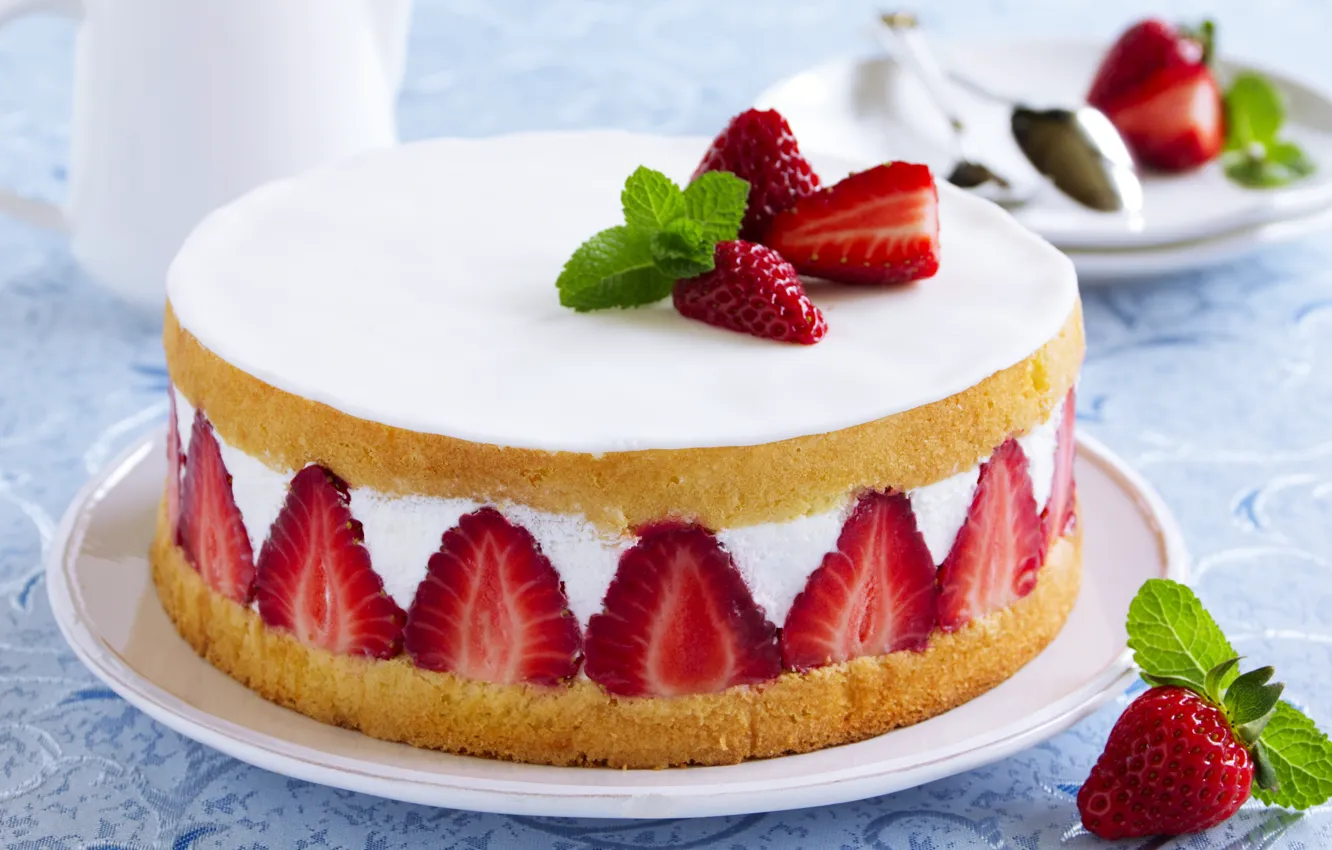 Фото обои ягоды, клубника, торт, cake, десерт, выпечка