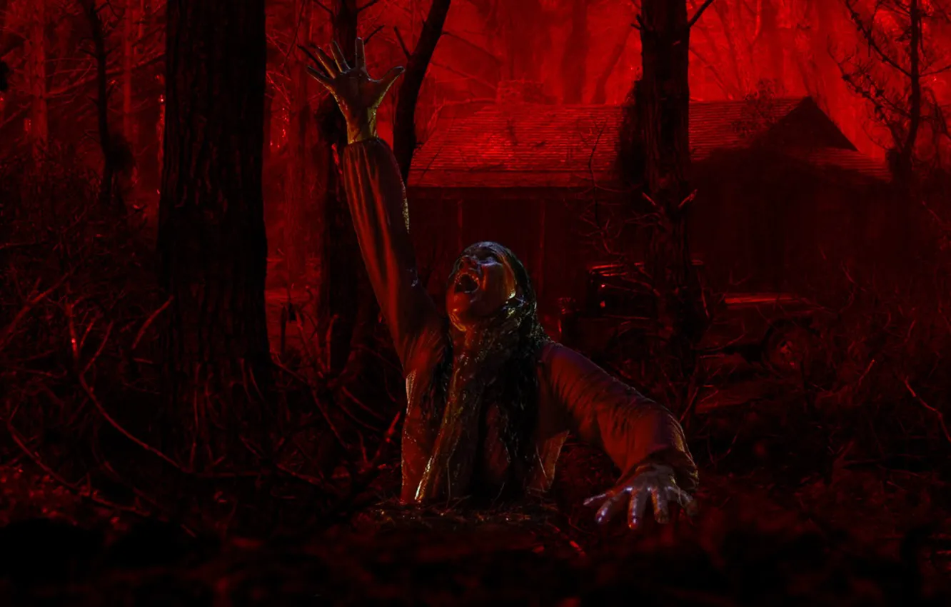 Фото обои cinema, demon, red, girl, horror, blood, forest, devil