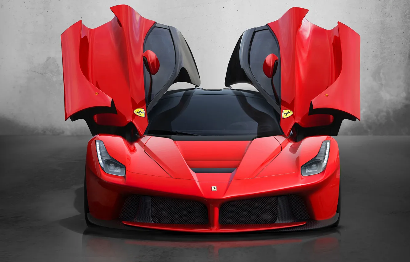 Фото обои Ferrari, вид спереди, передок, открытые двери, 2013, LaFerrari