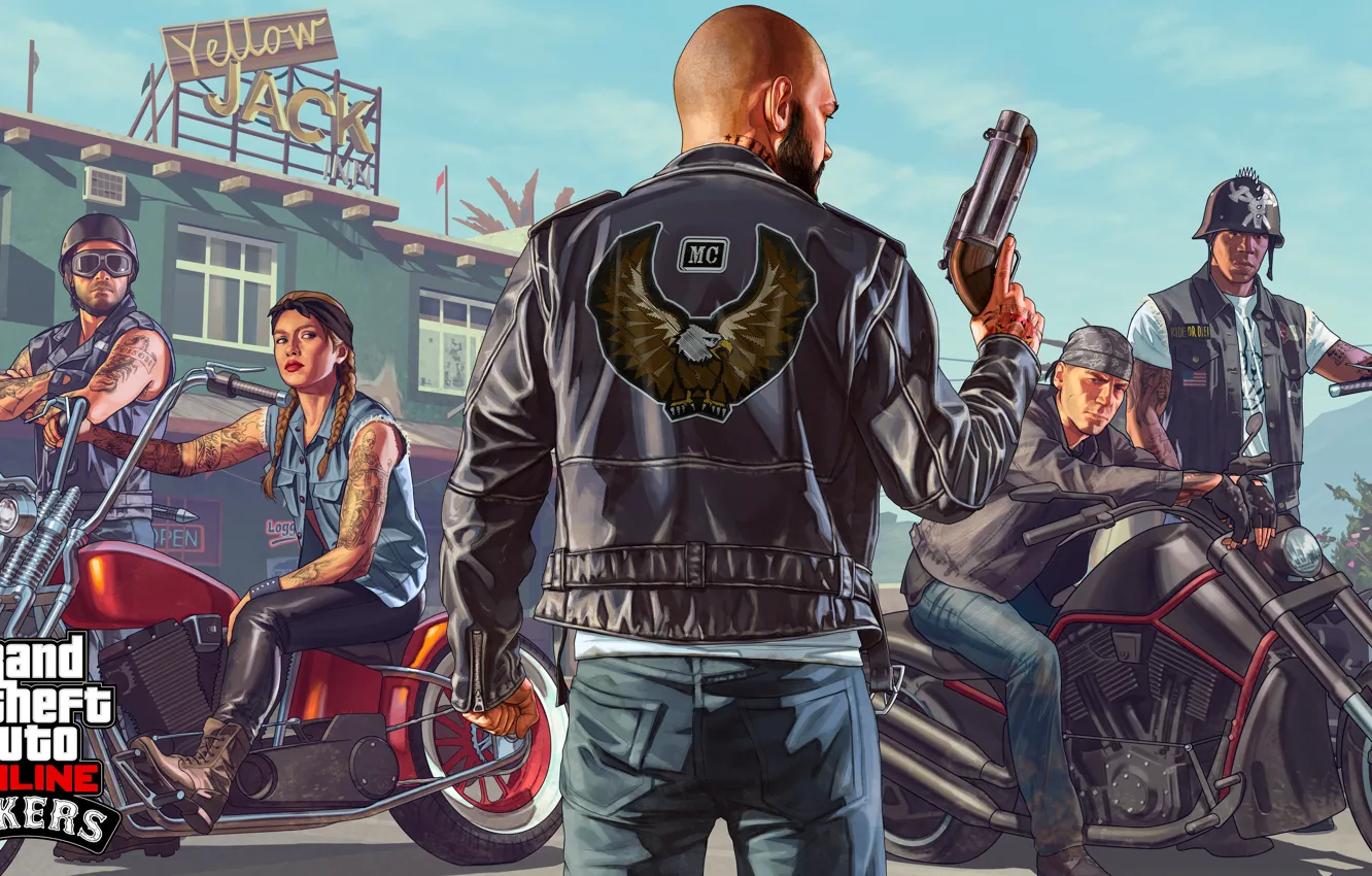Фото обои байкеры, gta 5, Gta online, Bikers