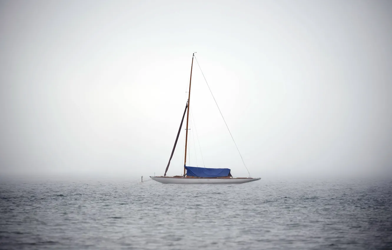 Фото обои природа, туман, яхта