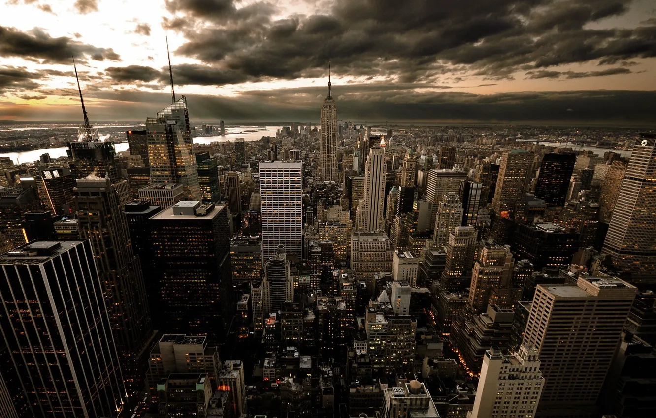Фото обои вечер, City, New York, NYC