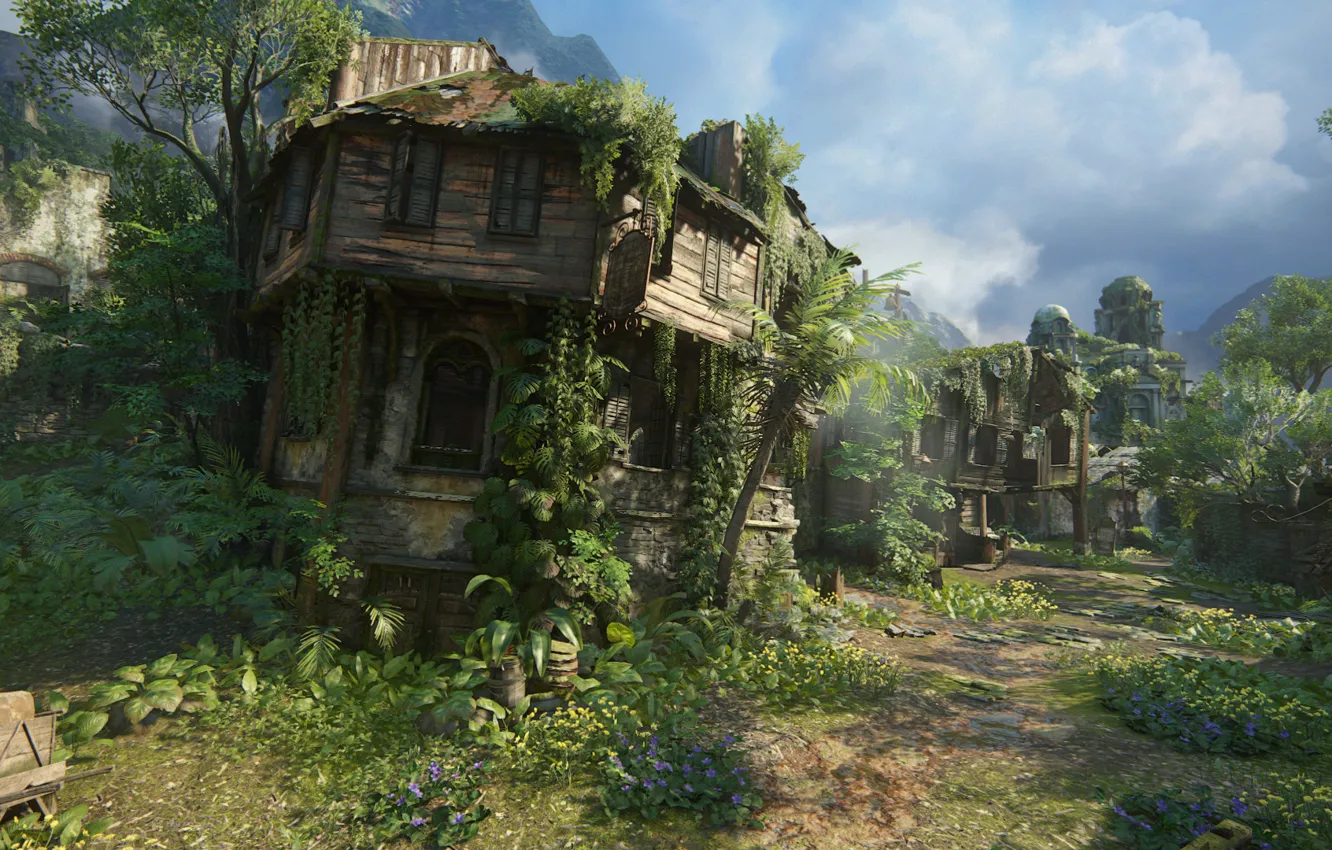 Фото обои улица, Naughty Dog, Playstation 4, Uncharted 4: A Thief's End, Либерталия, полуразрушенный дом