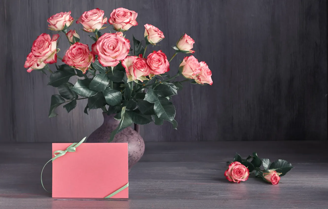 Фото обои розы, букет, Розовые, ваза, Anya Ivanova