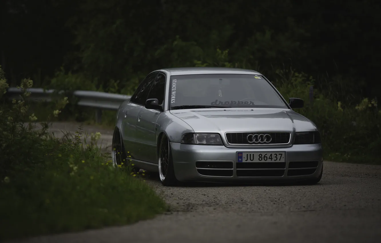 Фото обои Audi, Front, Grey, RS4, Stance, Face, Silver, Audi A4