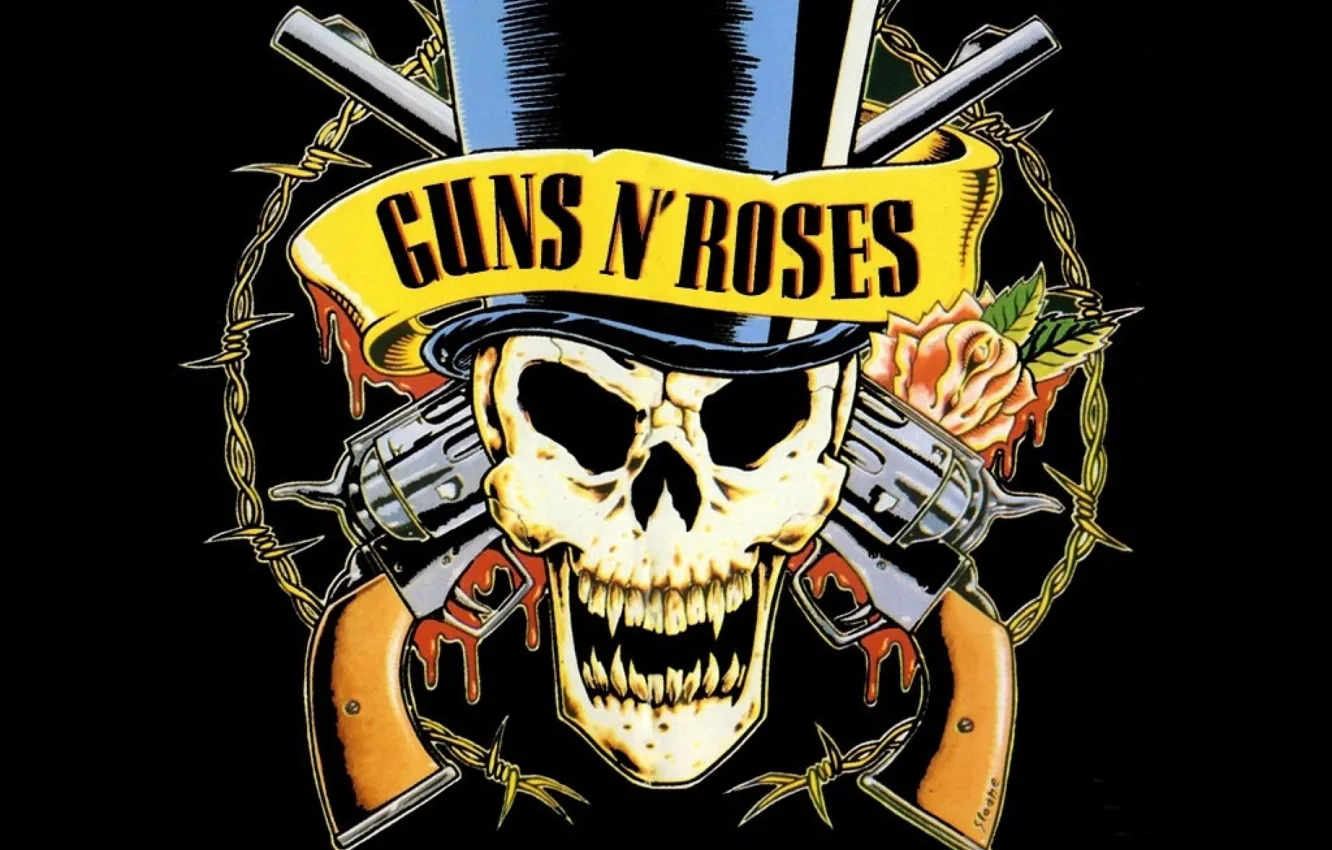 Фото обои цветы, музыка, оружие, роза, ствол, рок, Guns N' Roses