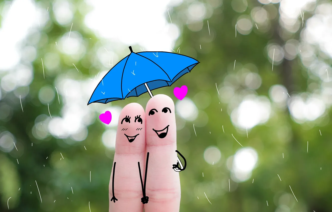Фото обои любовь, счастье, дождь, зонт, пальцы, парочка