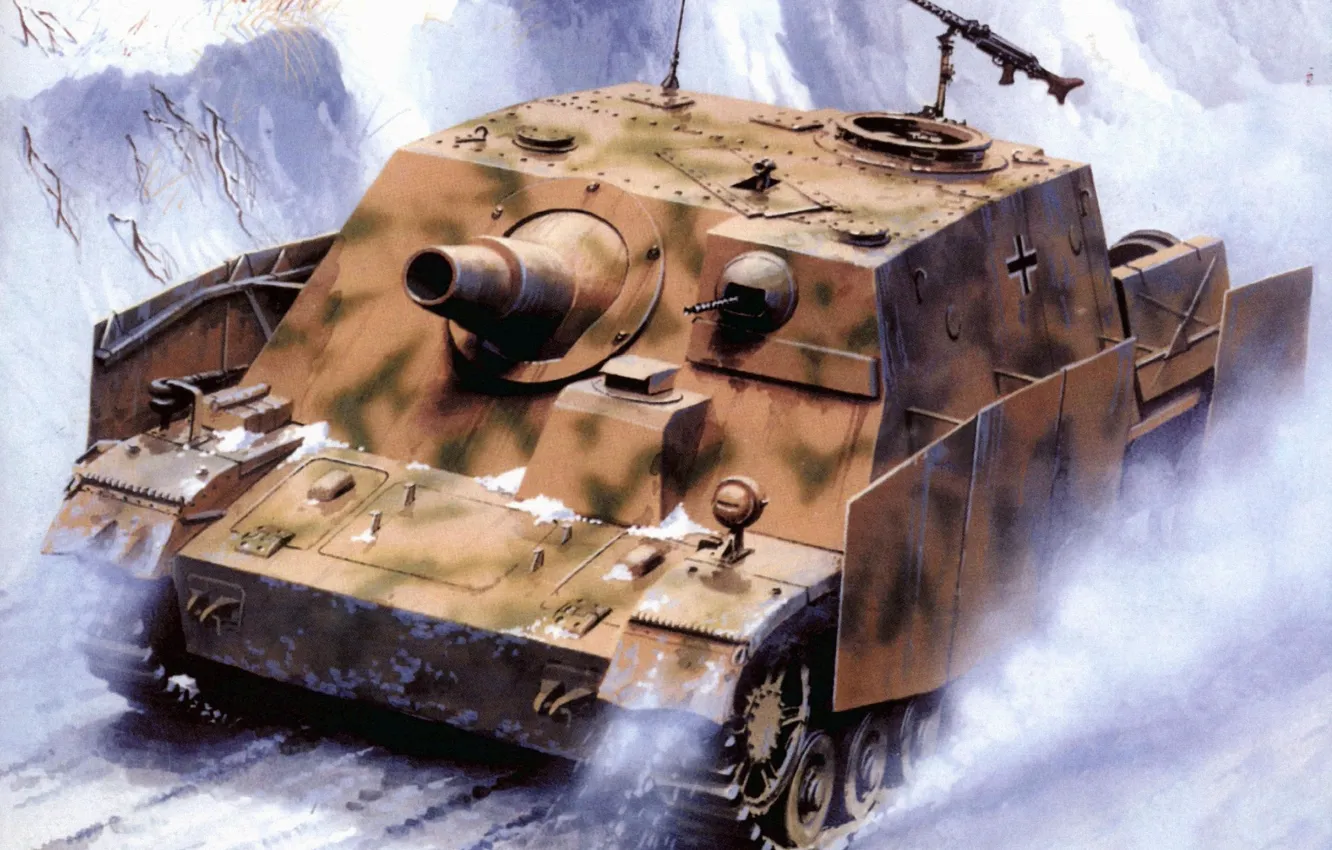 Фото обои war, art, tank, ww2, panzer, german tank, panzer tank, sturmpanzer