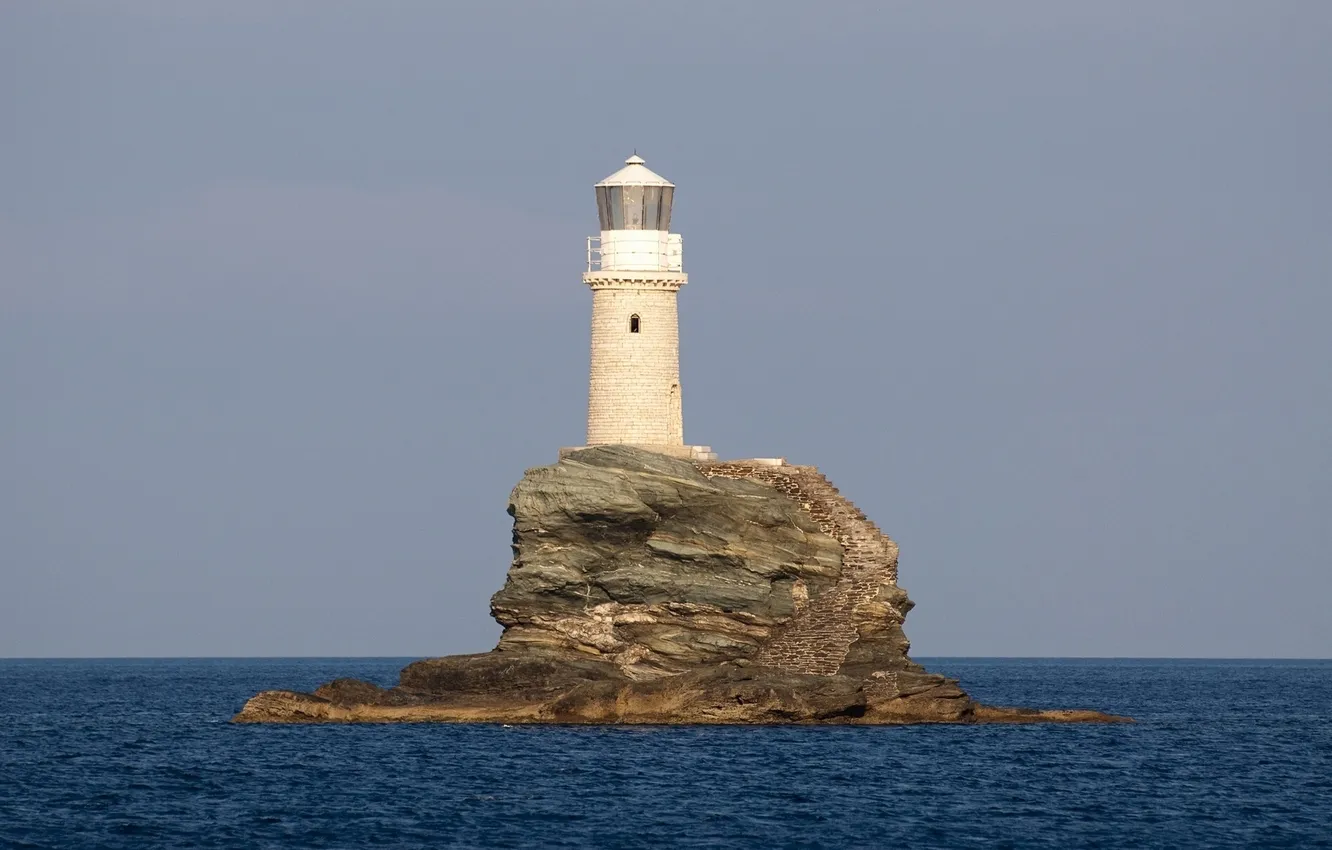 Фото обои маяк, Греция, Greece, Эгейское море, Tourlitis Lighthouse, остров Андрос, Andros Island