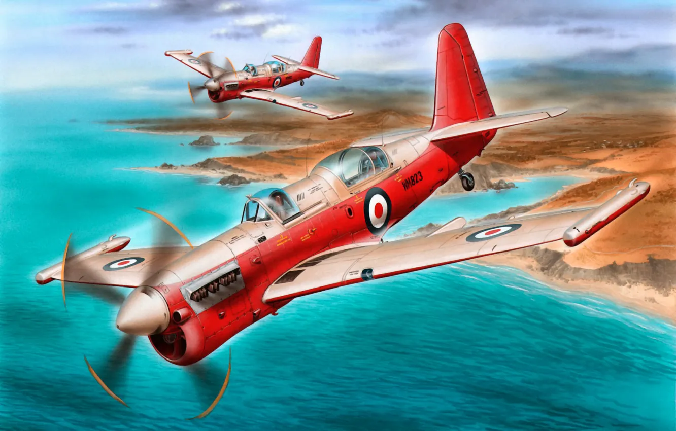 Фото обои art, airplane, painting, aviation, Fairey Firefly