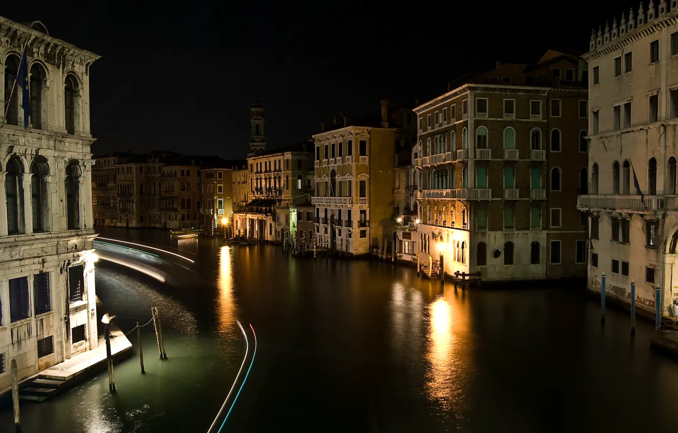 Фото обои ночь, улица, здания, дома, Италия, Венеция, канал, Italy