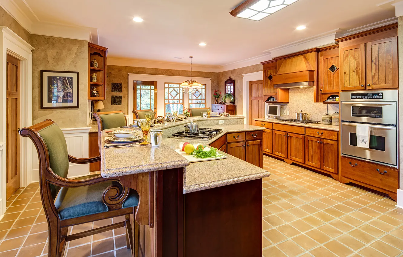 Фото обои wooden, interior, home, luxury, kitchen