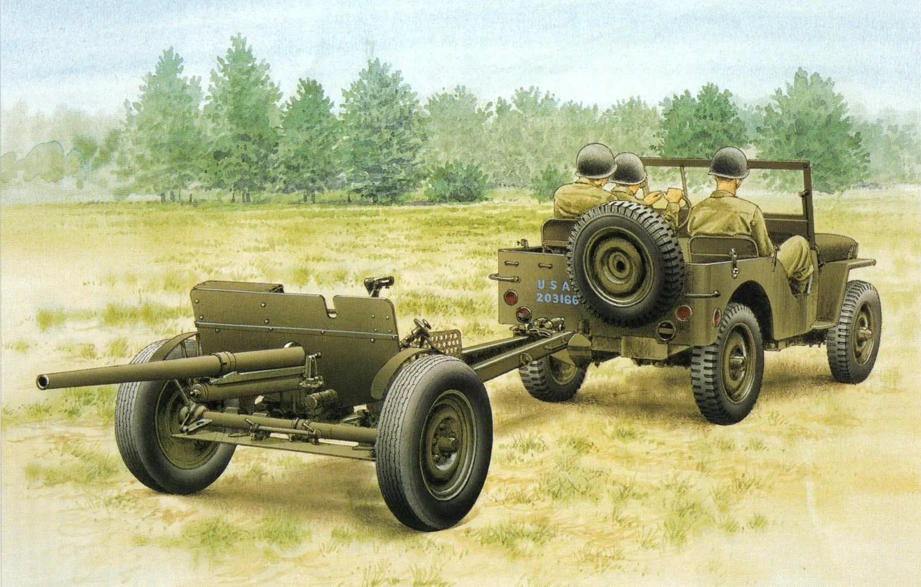 Фото обои машина, война, рисунок, солдаты, пушка