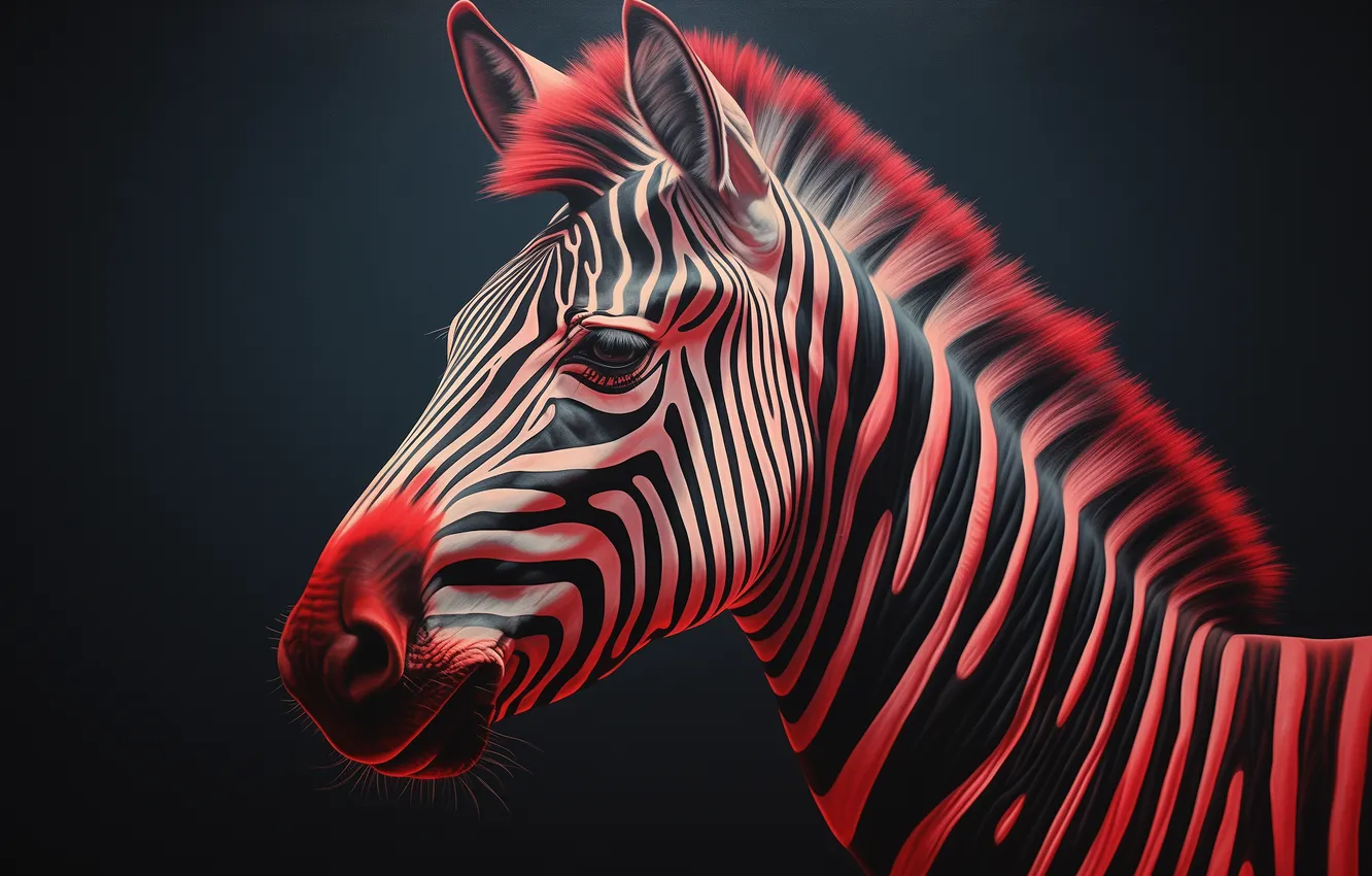 Фото обои art, hair, realistic, zebra