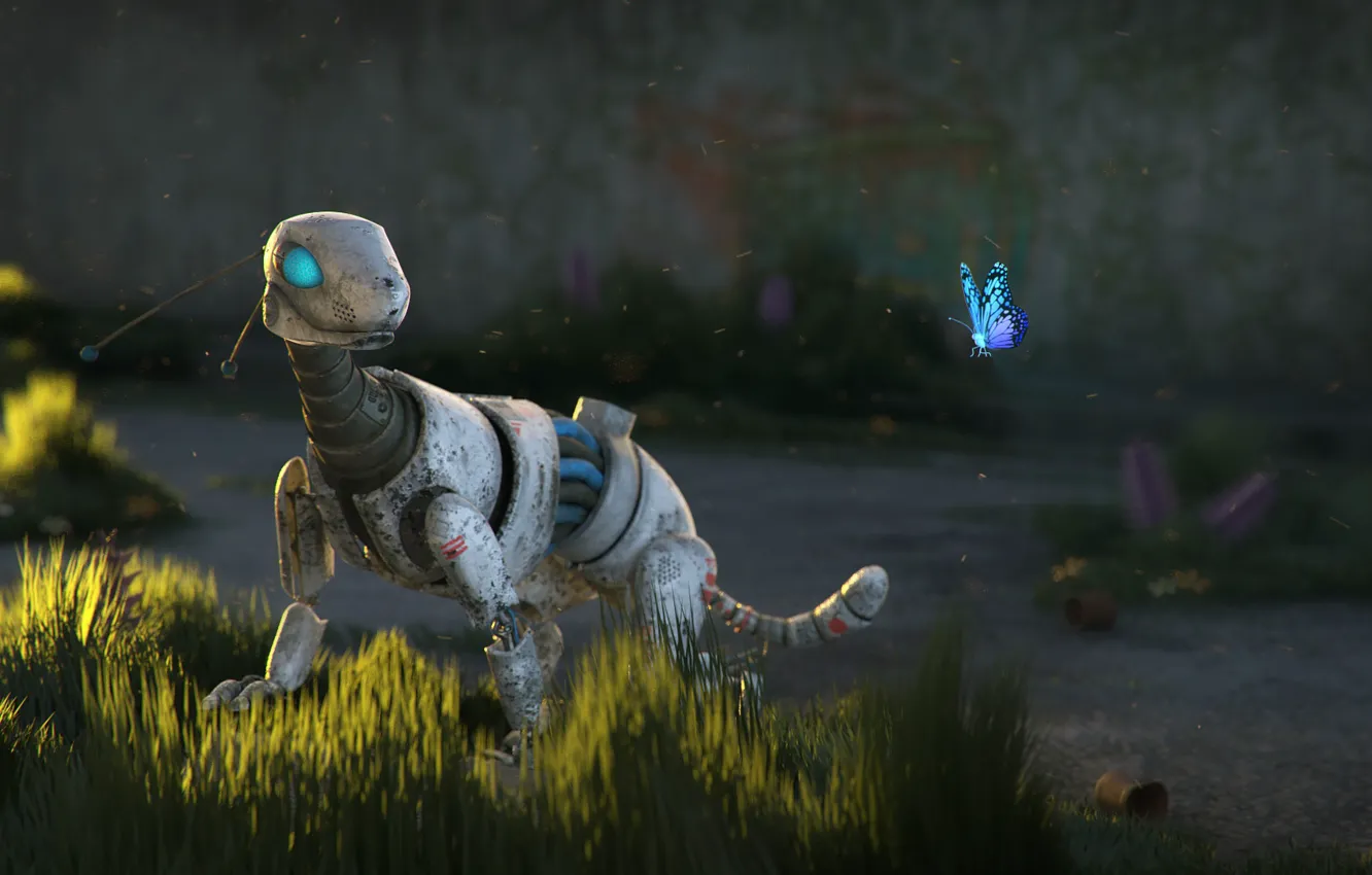 Фото обои бабочка, робот, арт, sci-fi, зверёк