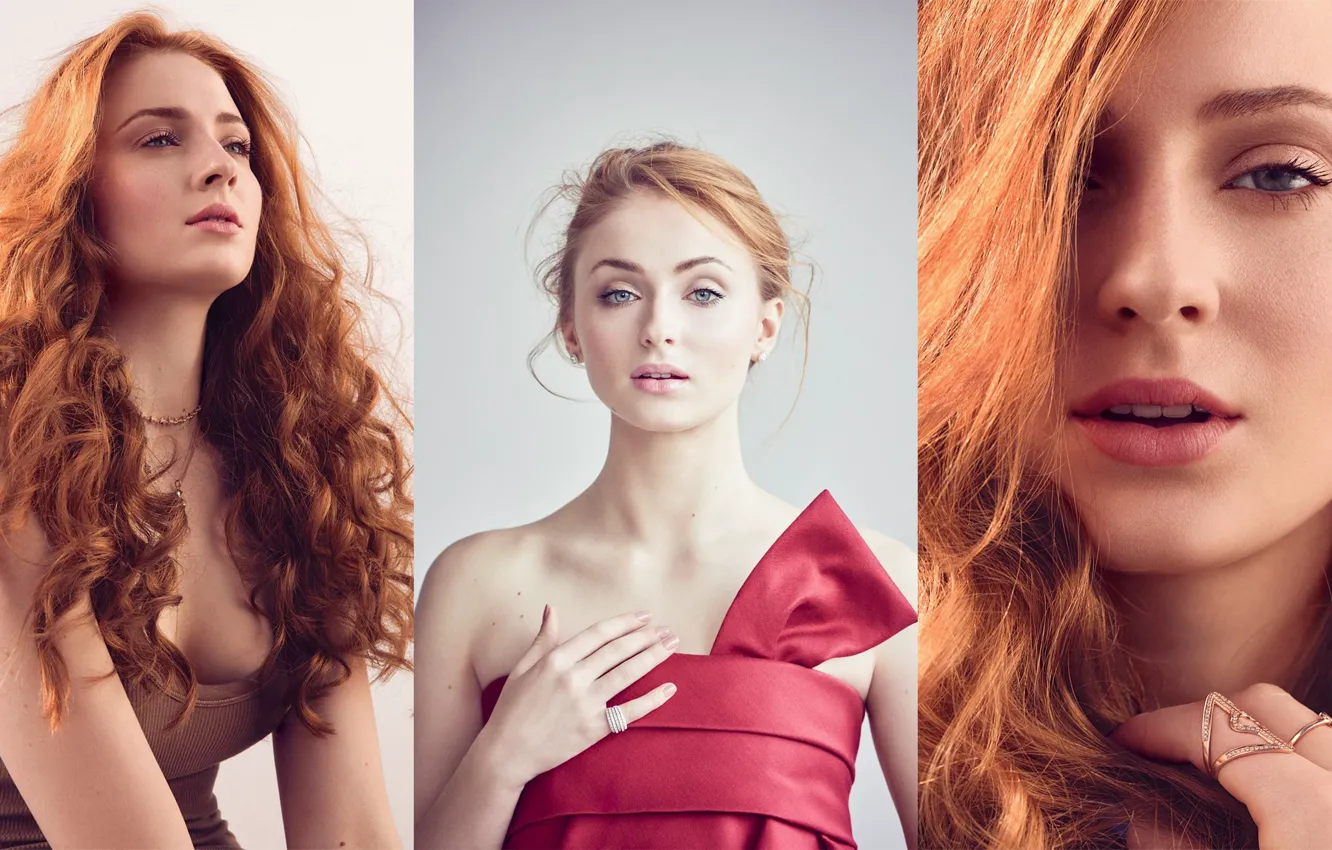 Фото обои взгляд, девушка, украшения, лицо, волосы, кольцо, Sophie Turner, Софи Тернер